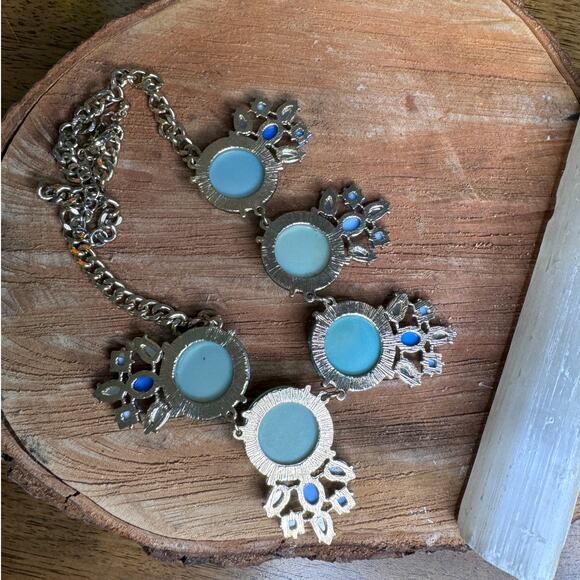 Stunning Green and blue Gold Tone Statement Necklace Big Faceted Bib Adjustable - Picture 3 of 4